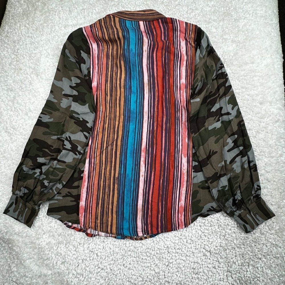 Savanna Jane Multicolor Camo Balloon Sleeve Blouse NEW - Picture 2 of 6